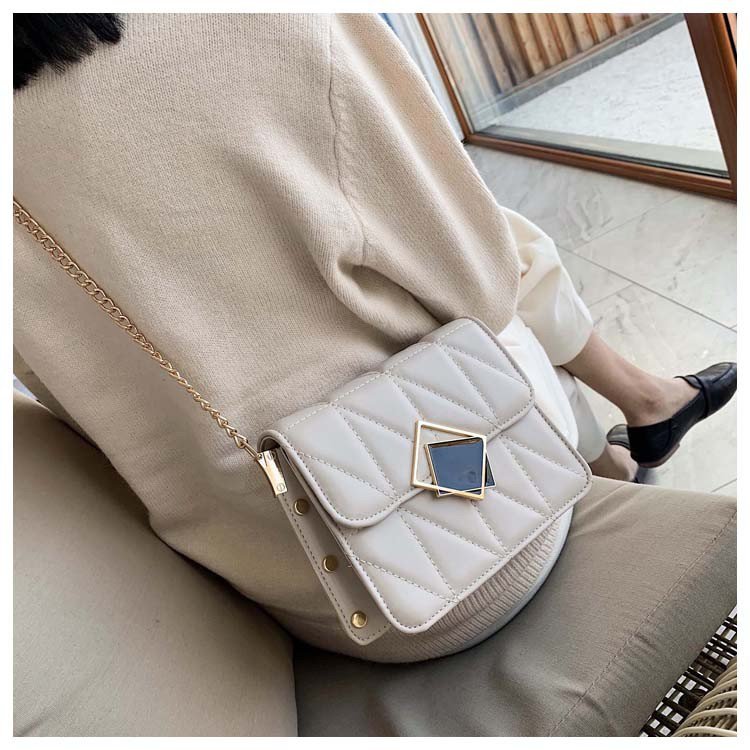 Contrast frame flap studded quilted PU leather crossbody bag