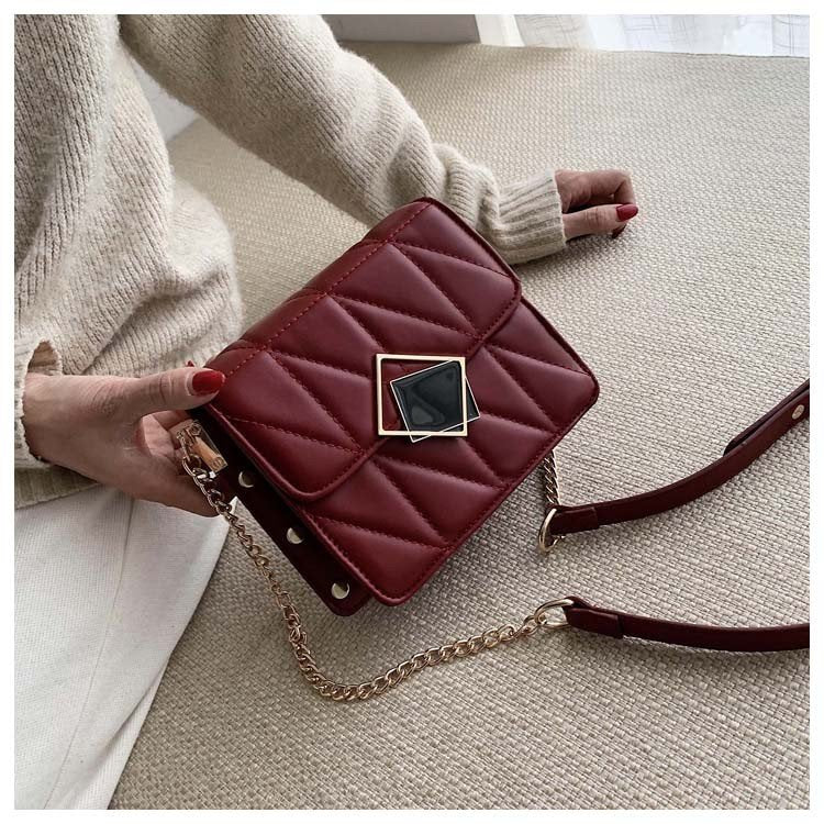 Contrast frame flap studded quilted PU leather crossbody bag