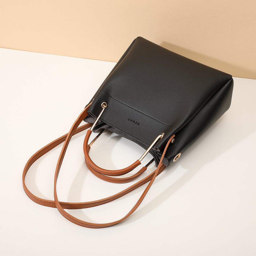 Metal top handle dual strap PU leather bucket bag