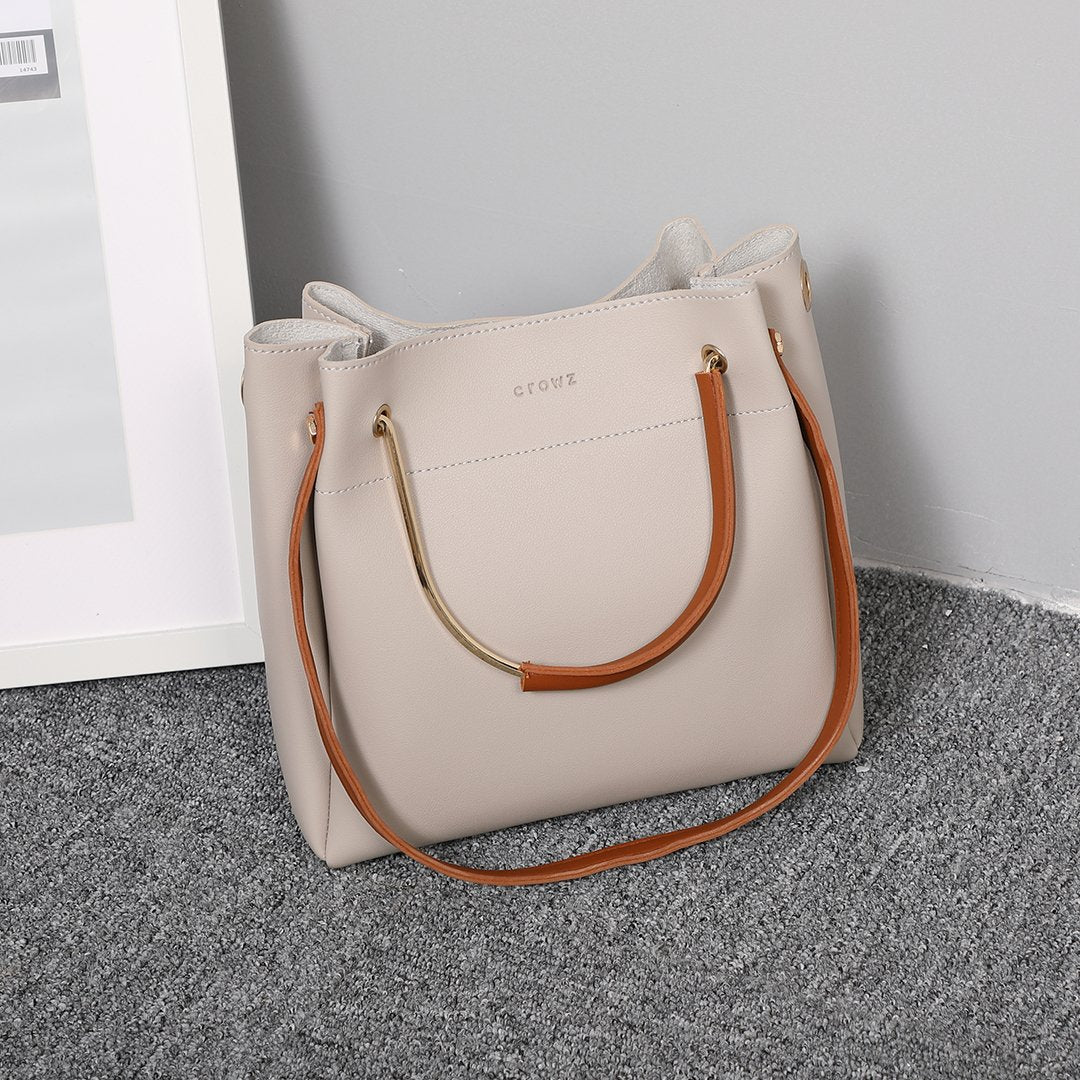 Metal top handle dual strap PU leather bucket bag