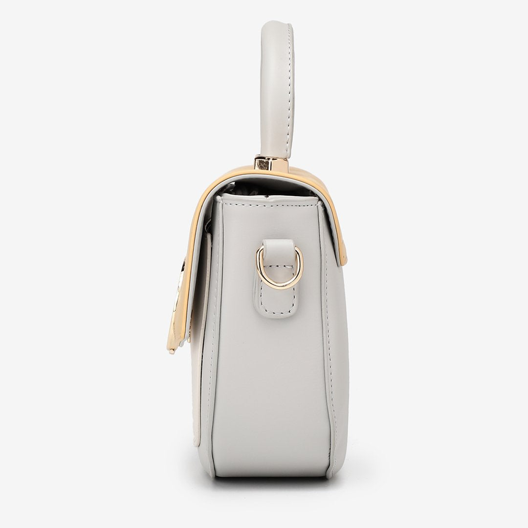 Circular hardware flap colourblock PU leather crossbody bag