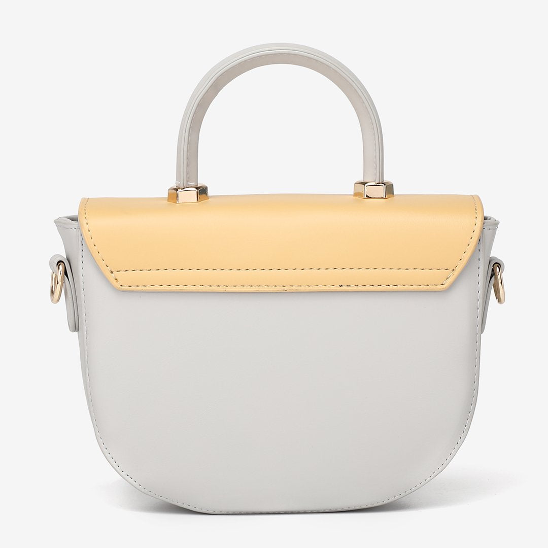Circular hardware flap colourblock PU leather crossbody bag