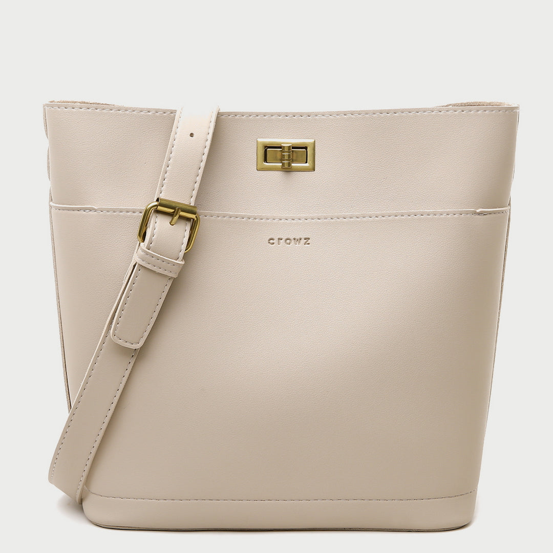 Minimalistic front pocket turn-lock PU leather bucket bag
