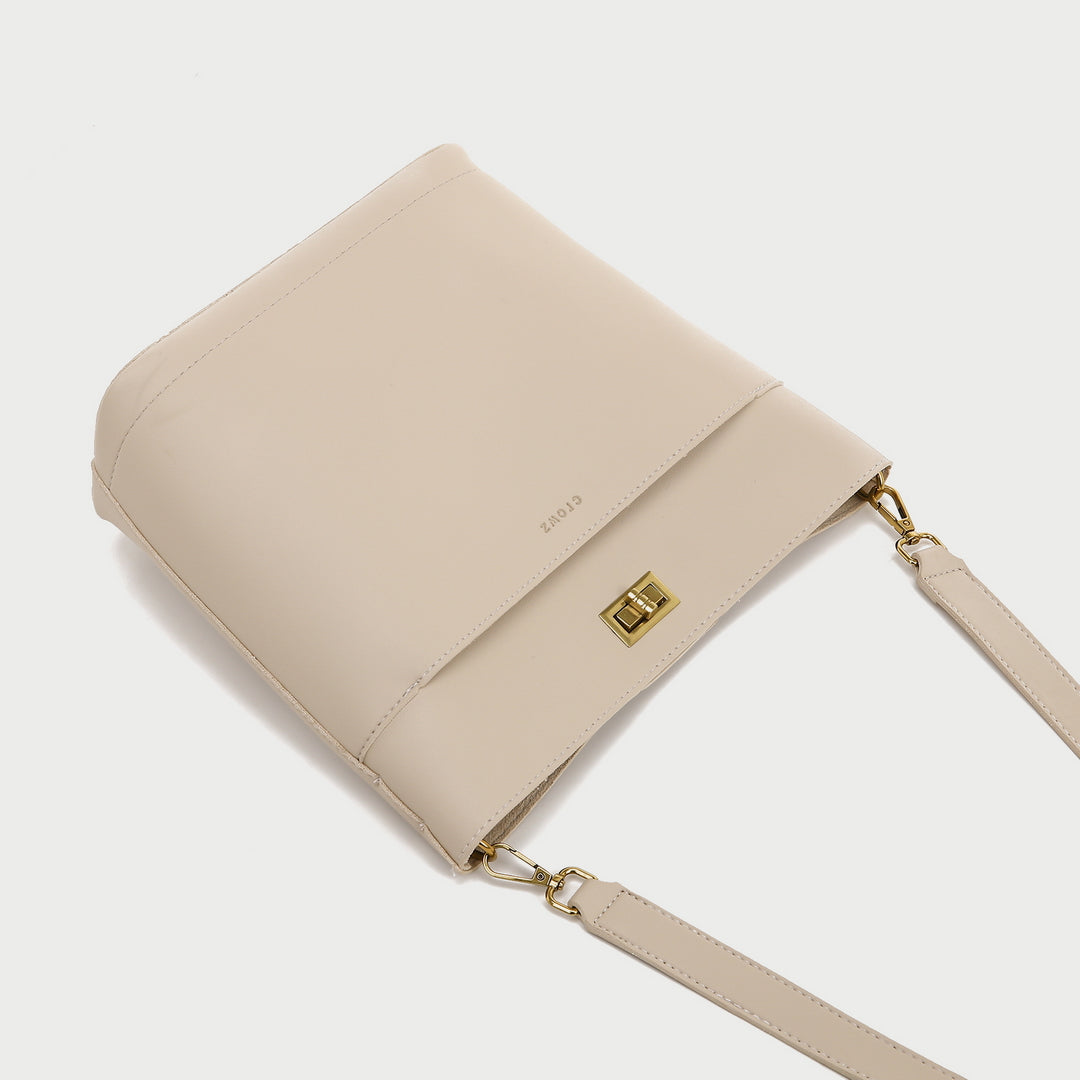 Minimalistic front pocket turn-lock PU leather bucket bag
