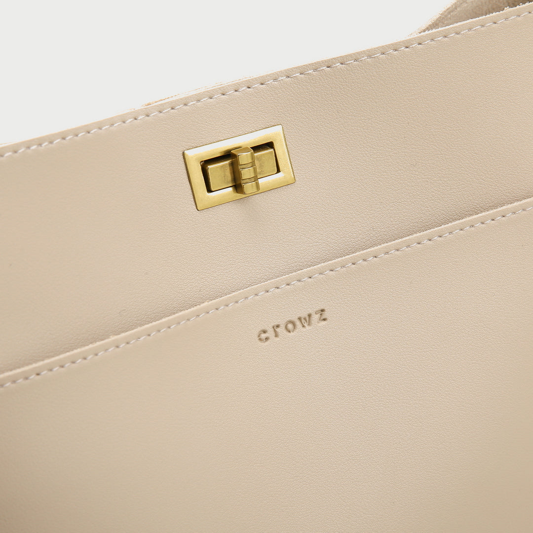 Minimalistic front pocket turn-lock PU leather bucket bag