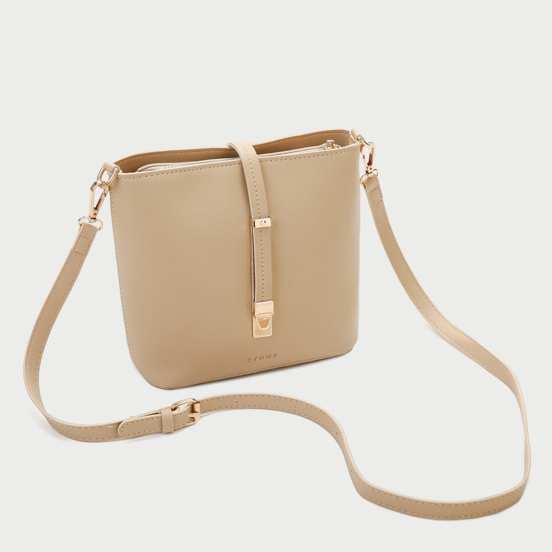 Metal accent strap PU leather crossbody bag