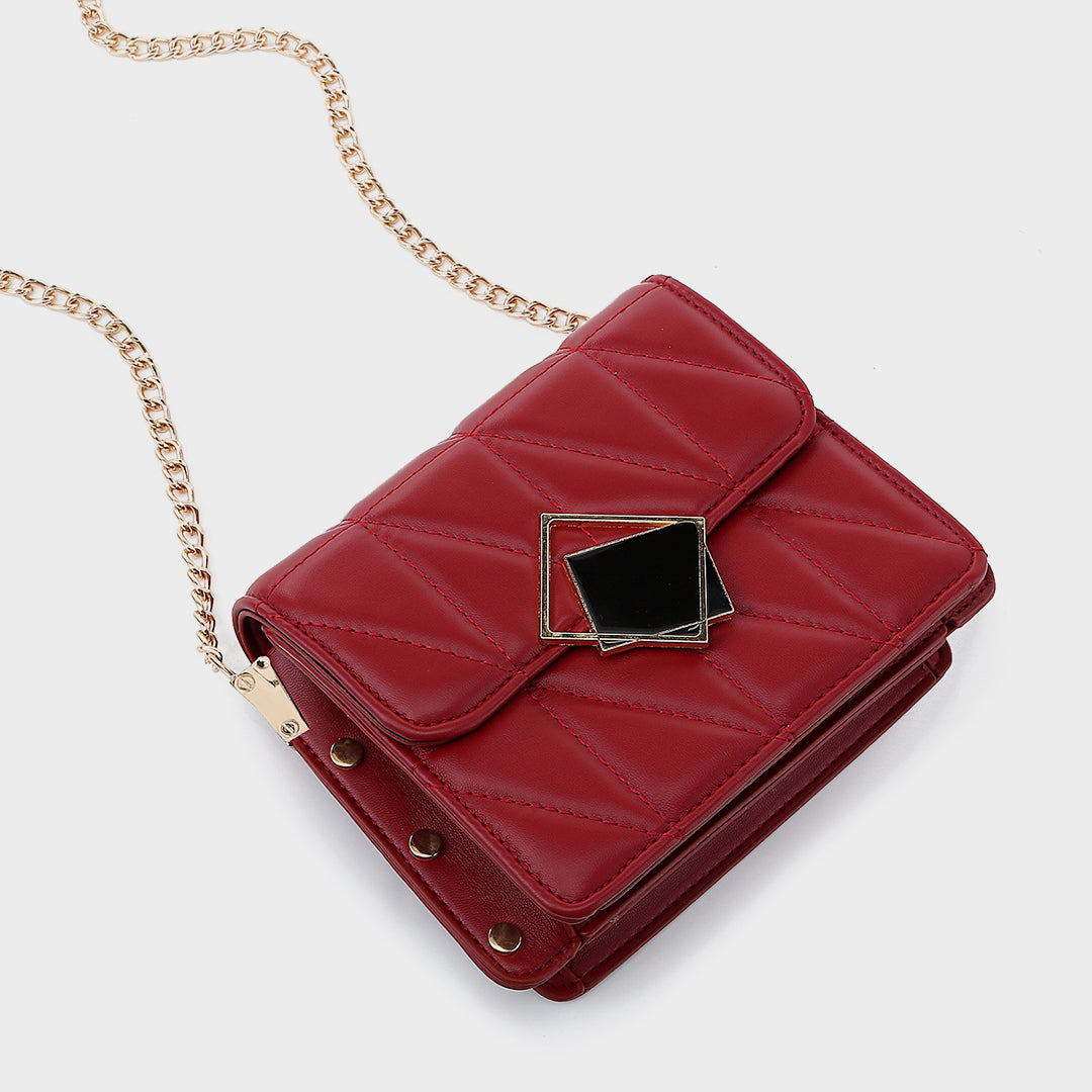 Contrast frame flap studded quilted PU leather crossbody bag