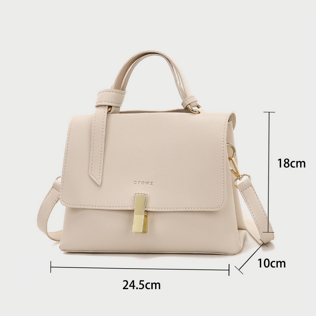 Metal clip lock open-top flap PU leather crossbody bag