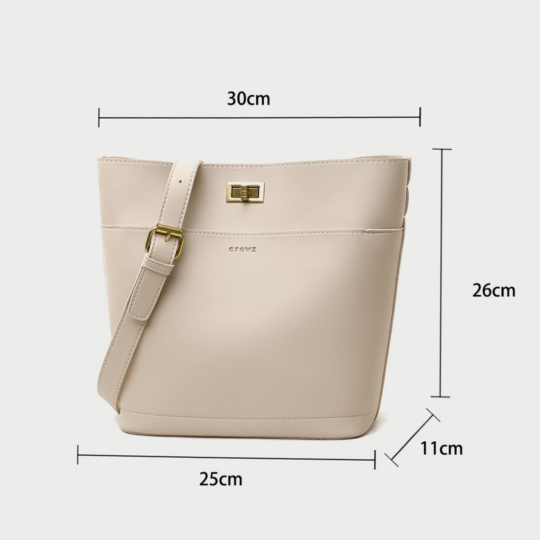 Minimalistic front pocket turn-lock PU leather bucket bag