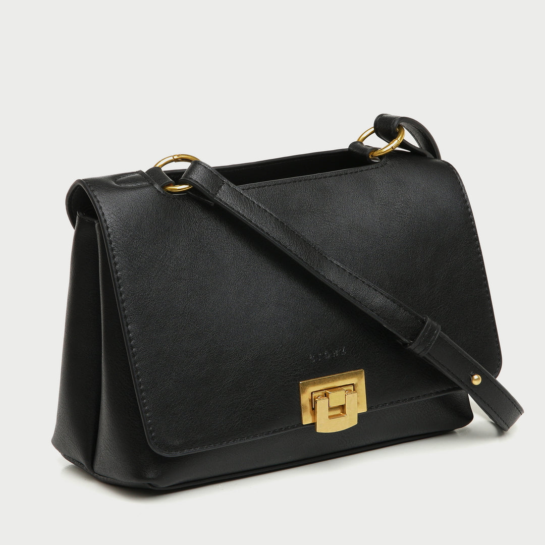 Handle-through flap dual-compartment PU leather crossbody bag