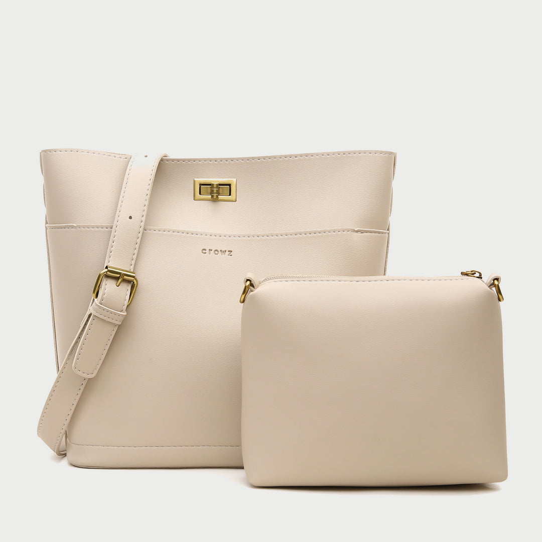 Minimalistic front pocket turn-lock PU leather bucket bag
