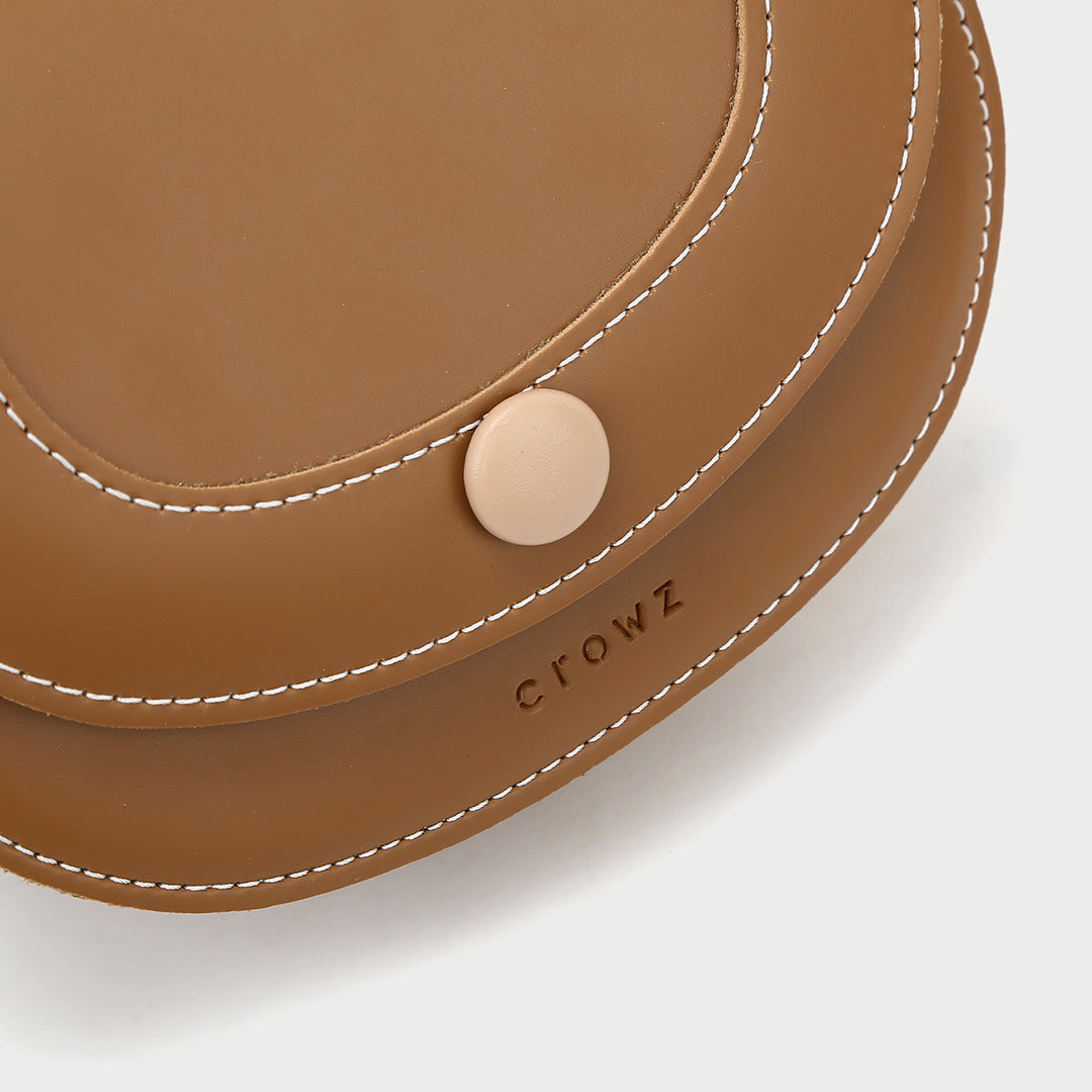 Contrast stud topstitched PU leather saddle bag