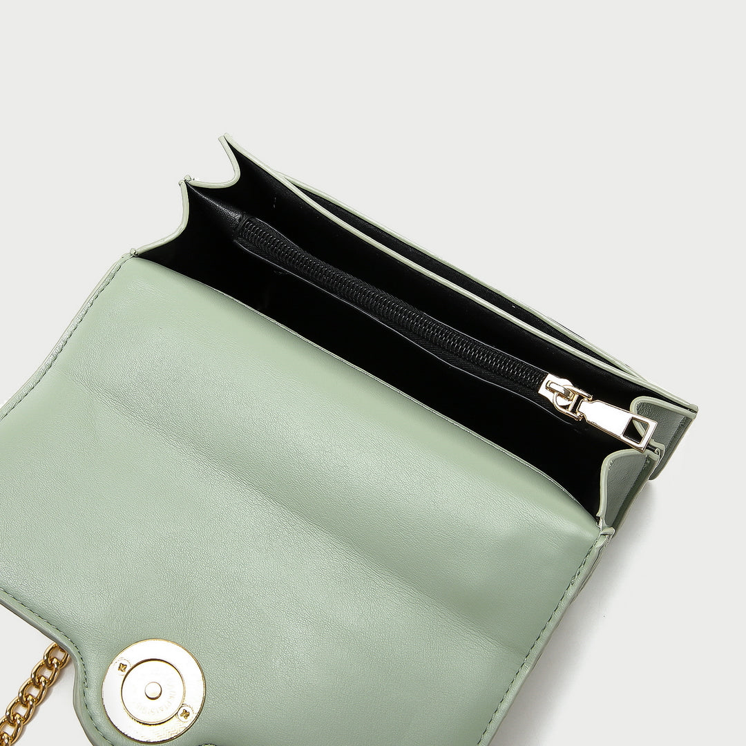 Colourblock disc embellished flap quilted PU leather crossbody bag