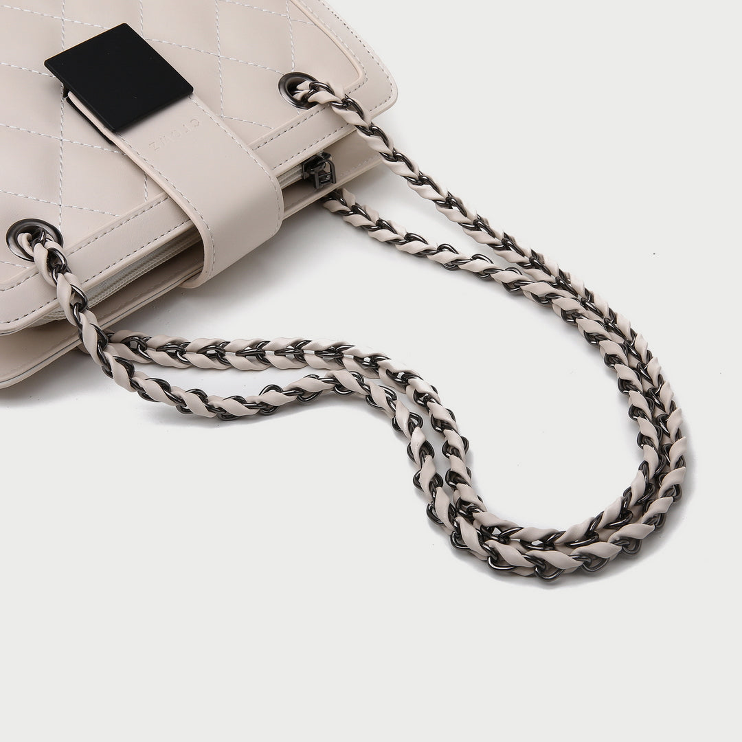 Square embellished quilted PU leather crossbody bag