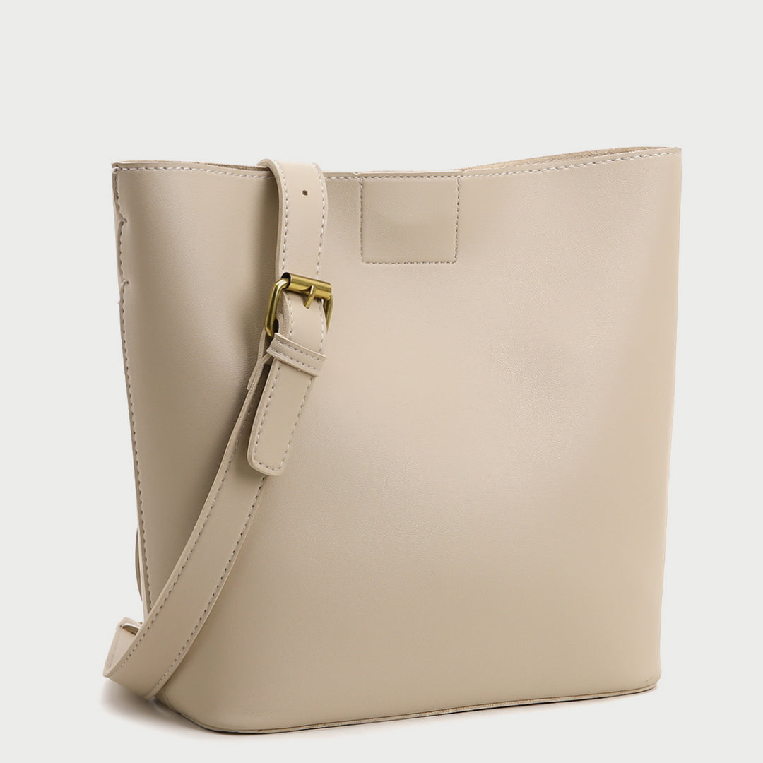 Minimalistic front pocket turn-lock PU leather bucket bag