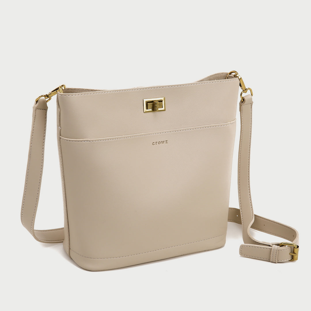 Minimalistic front pocket turn-lock PU leather bucket bag