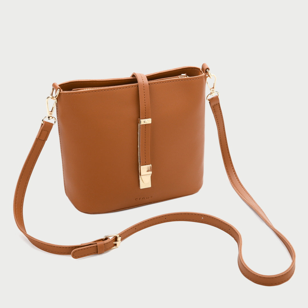 Metal accent strap PU leather crossbody bag