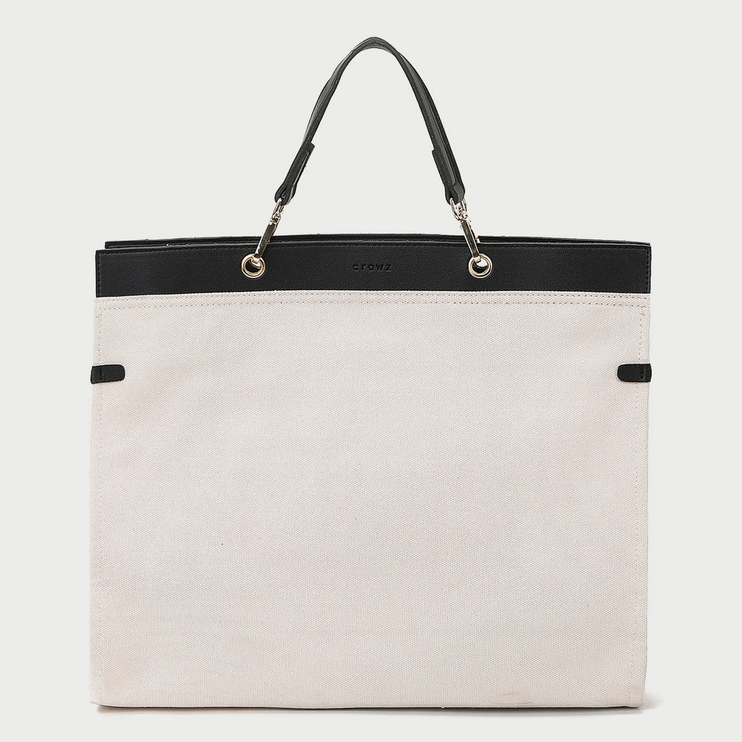 PU leather trim optional-handle roomy canvas tote bag