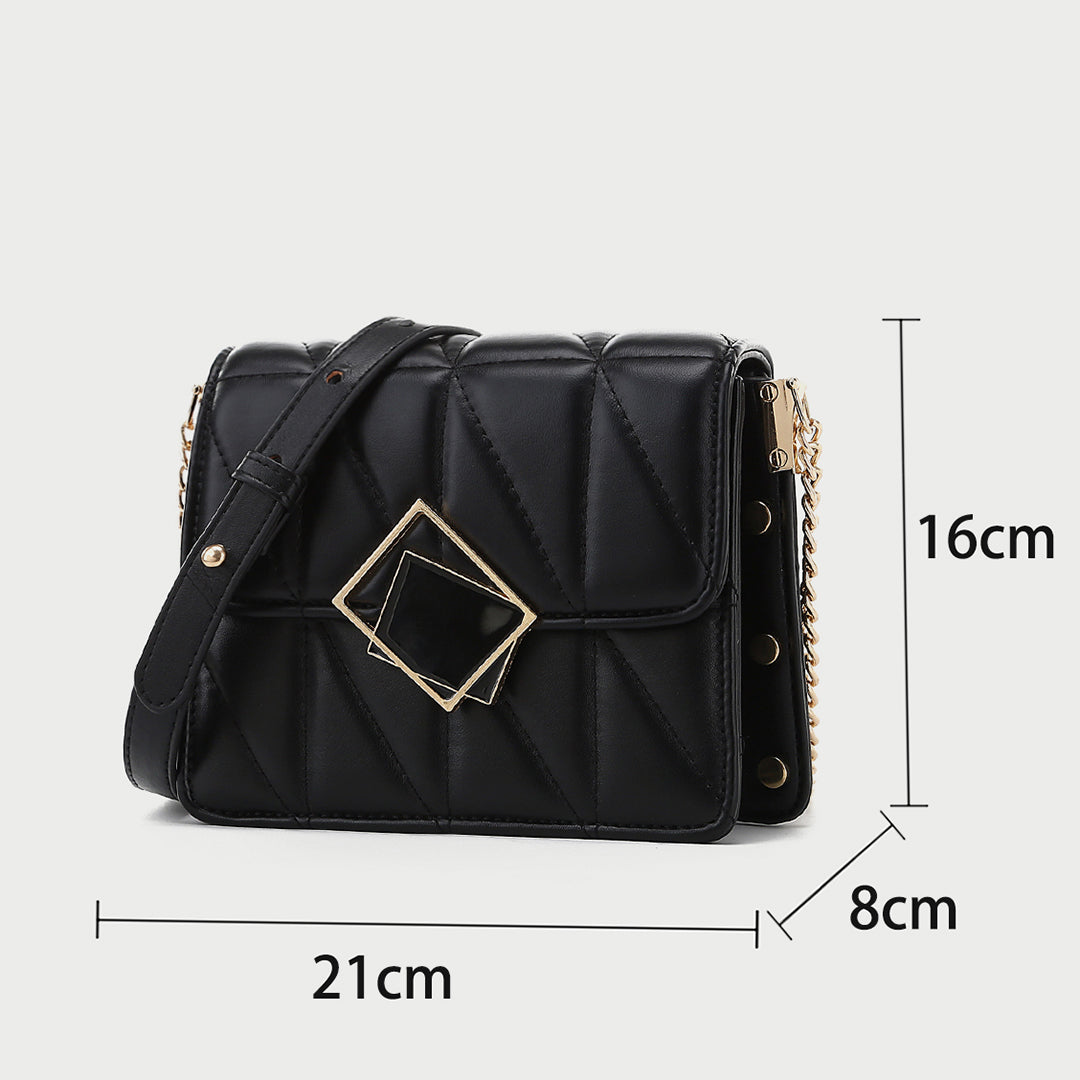 Contrast frame flap studded quilted PU leather crossbody bag