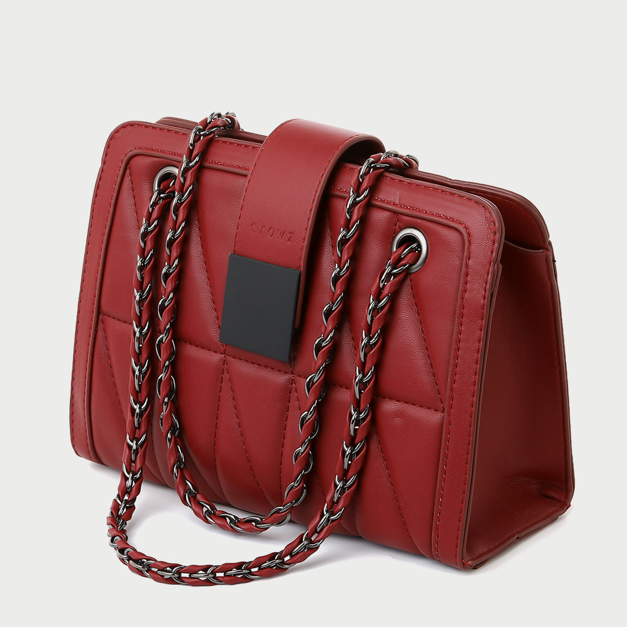 Square embellished strap quilted PU leather crossbody bag