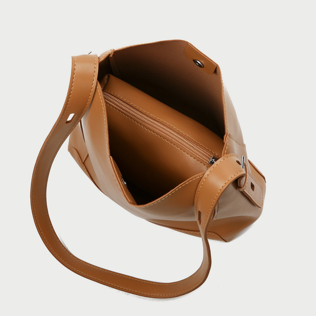 Minimalistic smooth PU leather bucket bag (2-in-1 set)