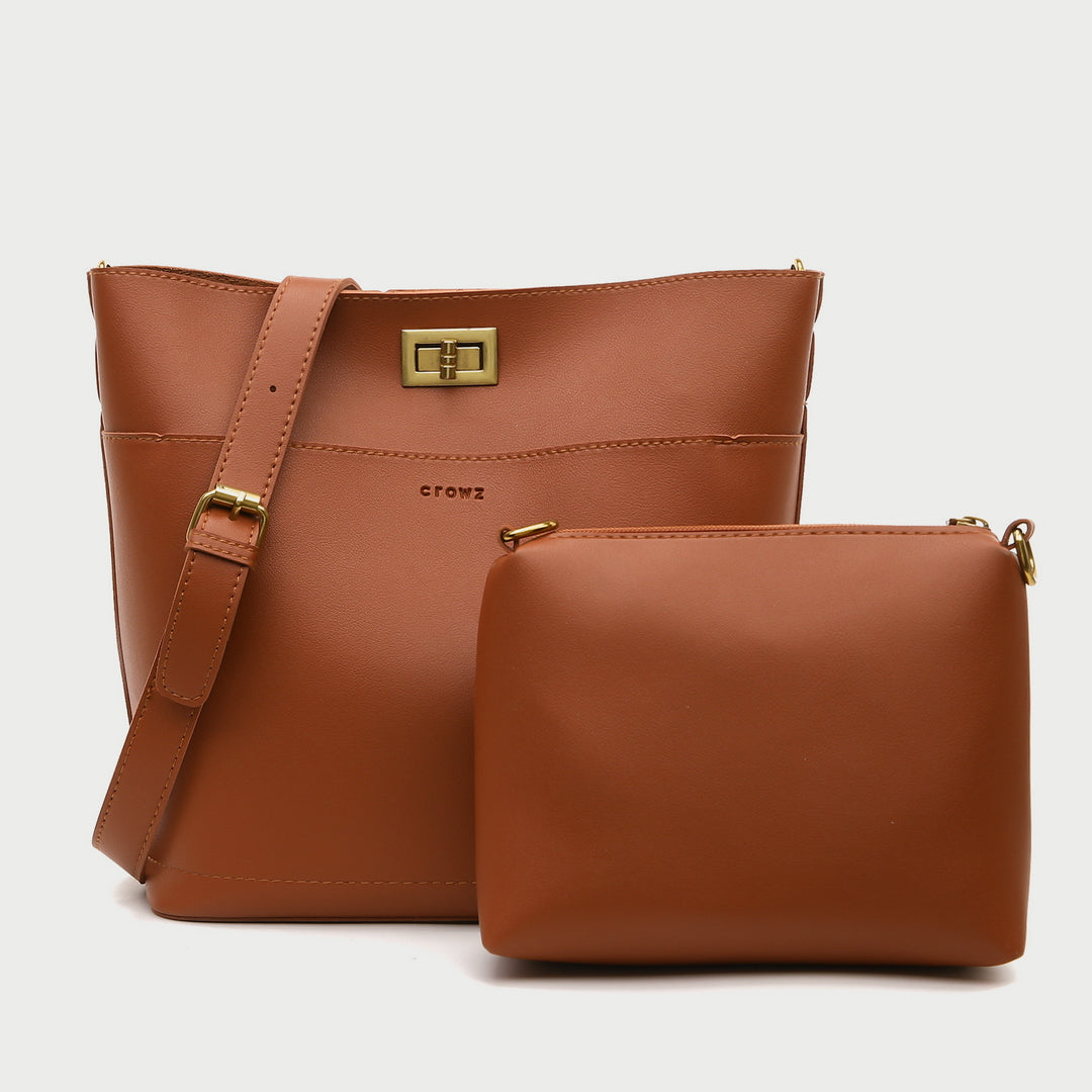 Minimalistic front pocket turn-lock PU leather bucket bag