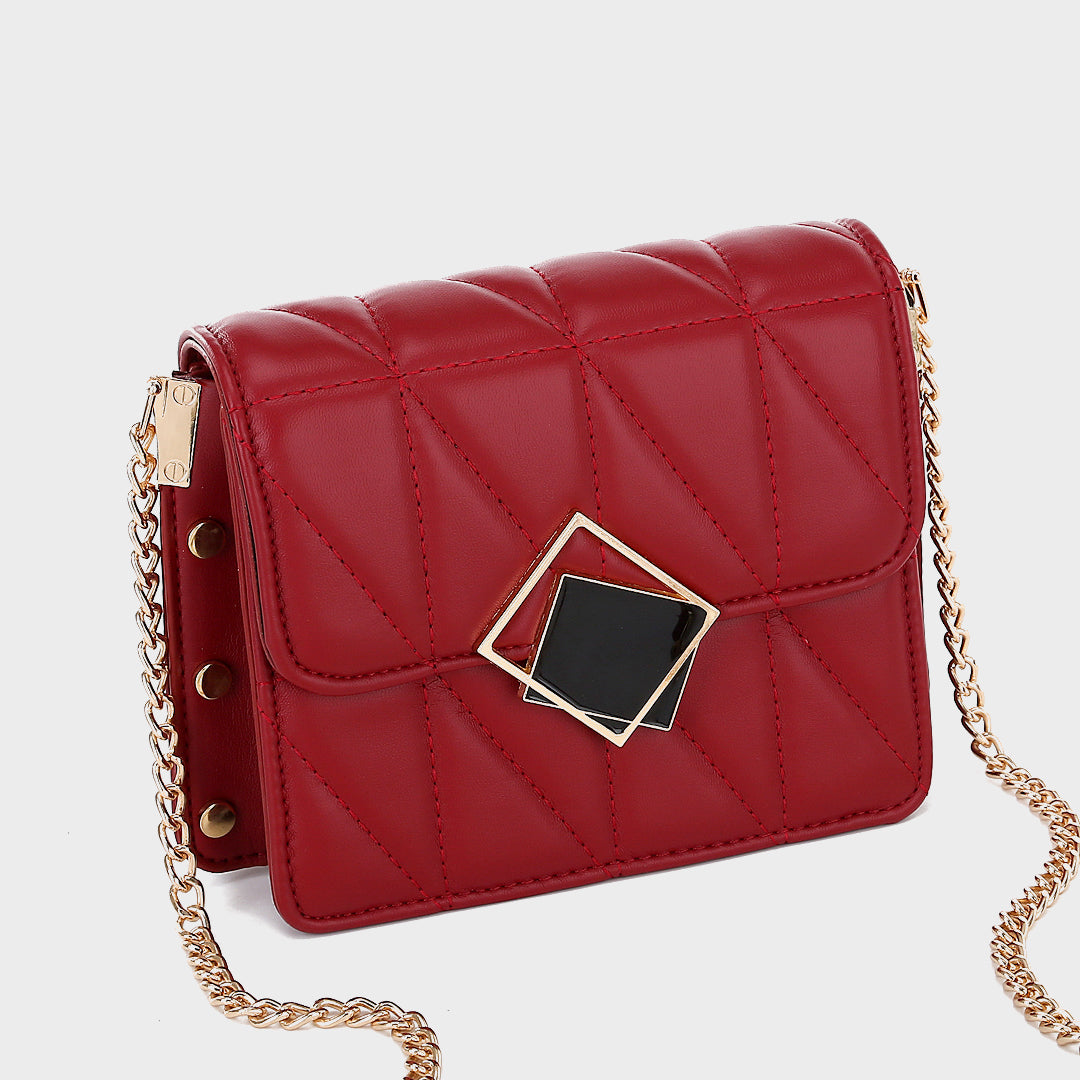 Contrast frame flap studded quilted PU leather crossbody bag
