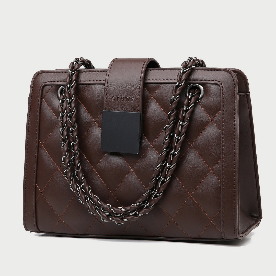 Square embellished quilted PU leather crossbody bag