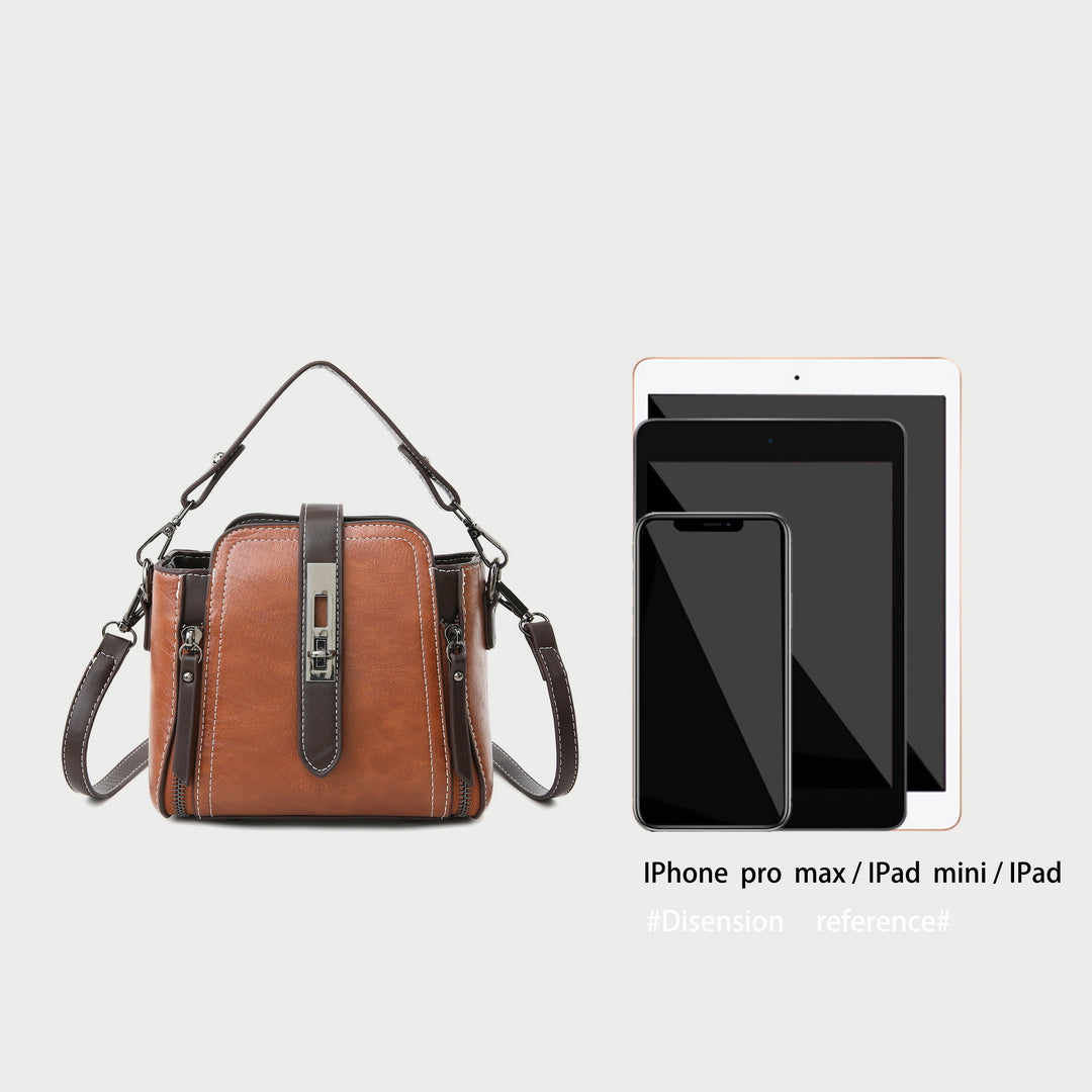 Metal turn-lock strap zip side PU leather crossbody bag