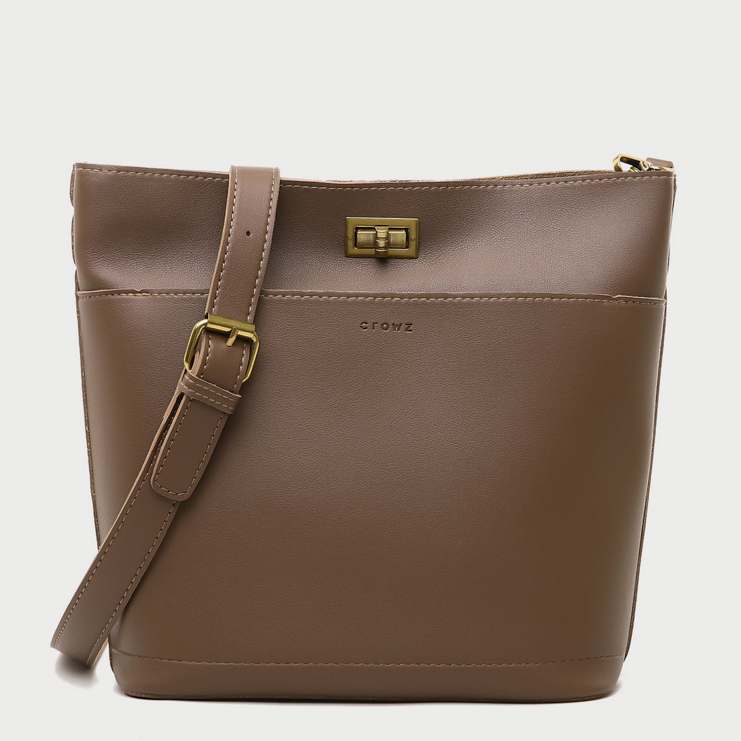 Minimalistic front pocket turn-lock PU leather bucket bag