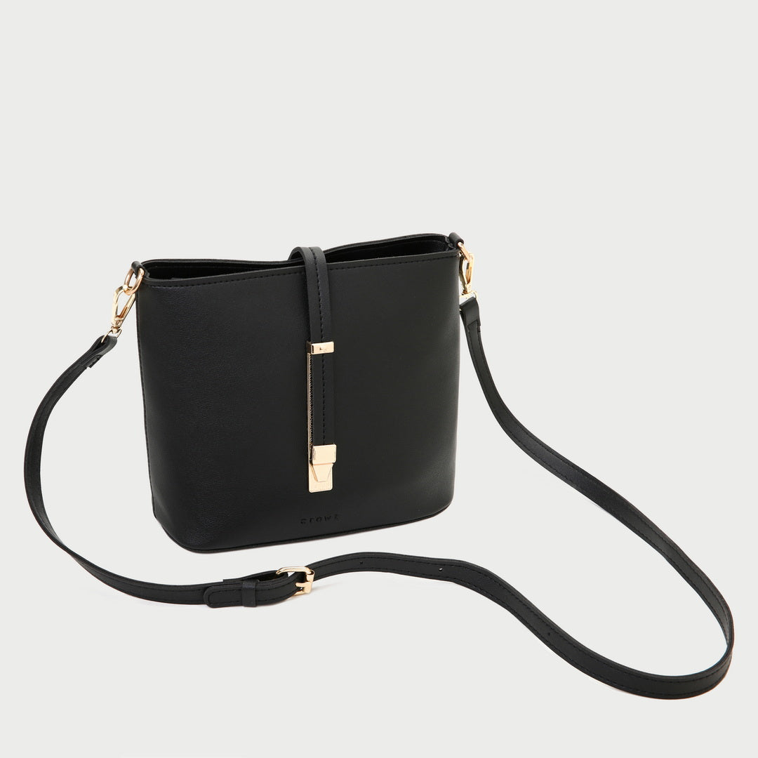 Metal accent strap PU leather crossbody bag