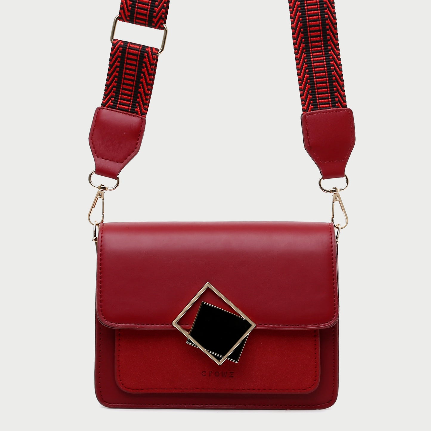 Contrast frame flap stripe strap PU leather crossbody bag