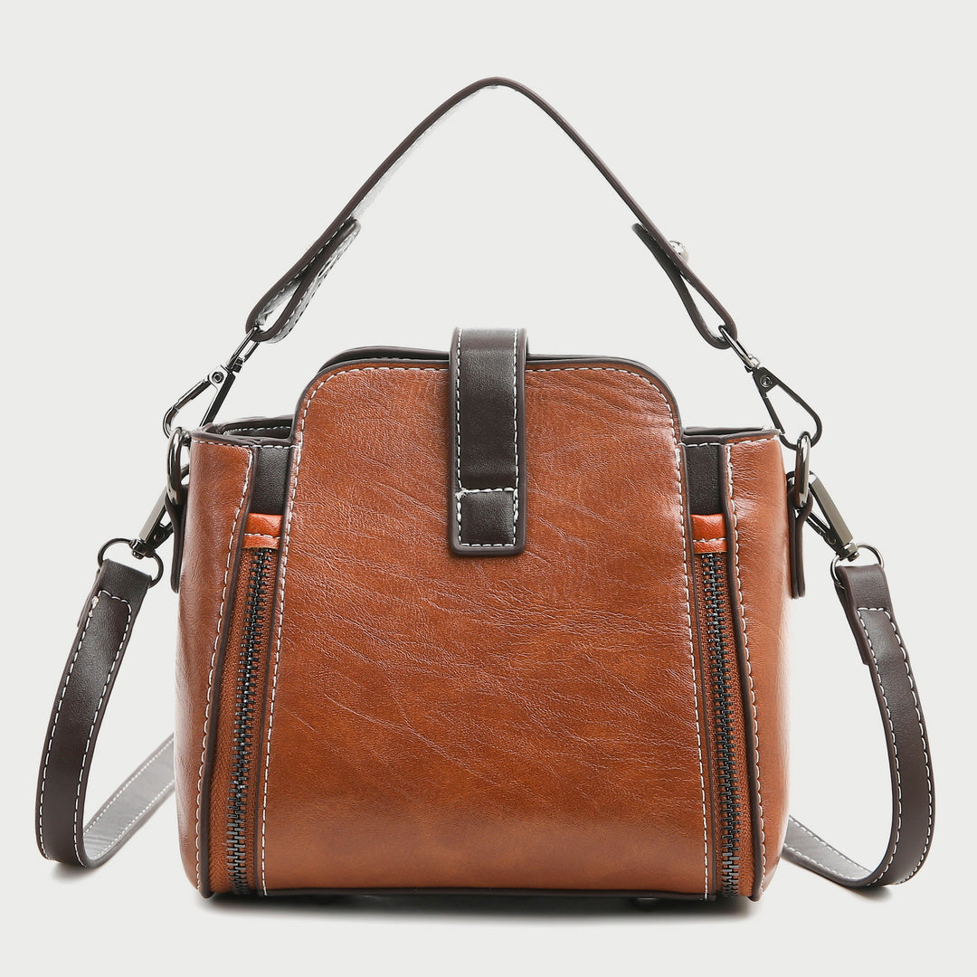Metal turn-lock strap zip side PU leather crossbody bag
