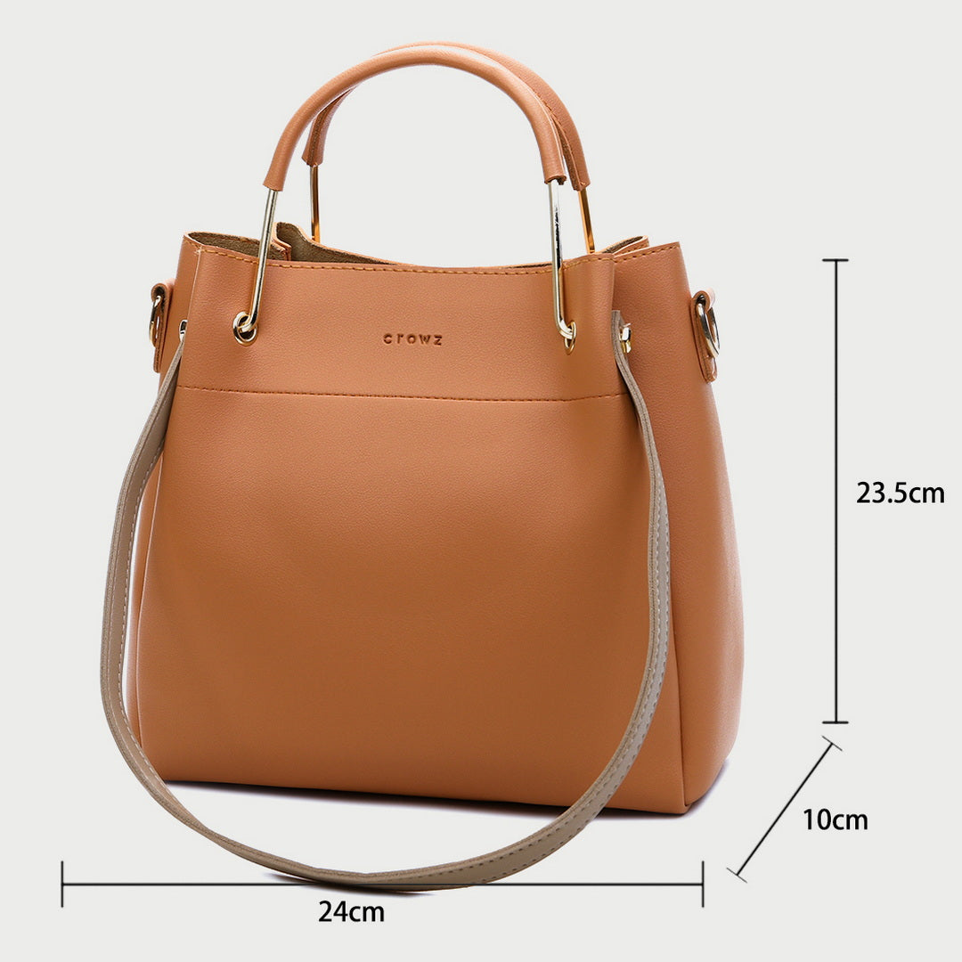 Metal handle contrast strap PU leather bucket bag