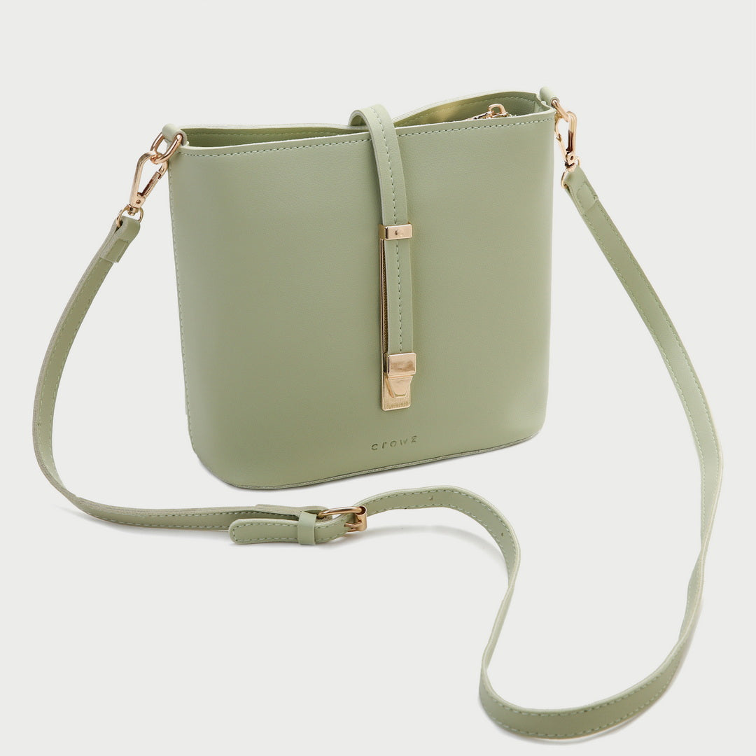 Metal accent strap PU leather crossbody bag