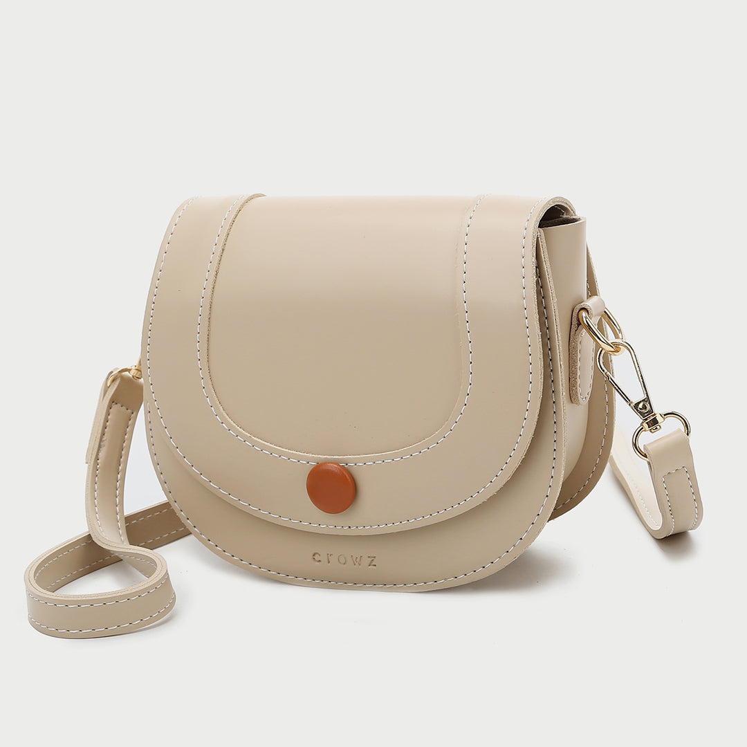 Contrast stud topstitched PU leather saddle bag