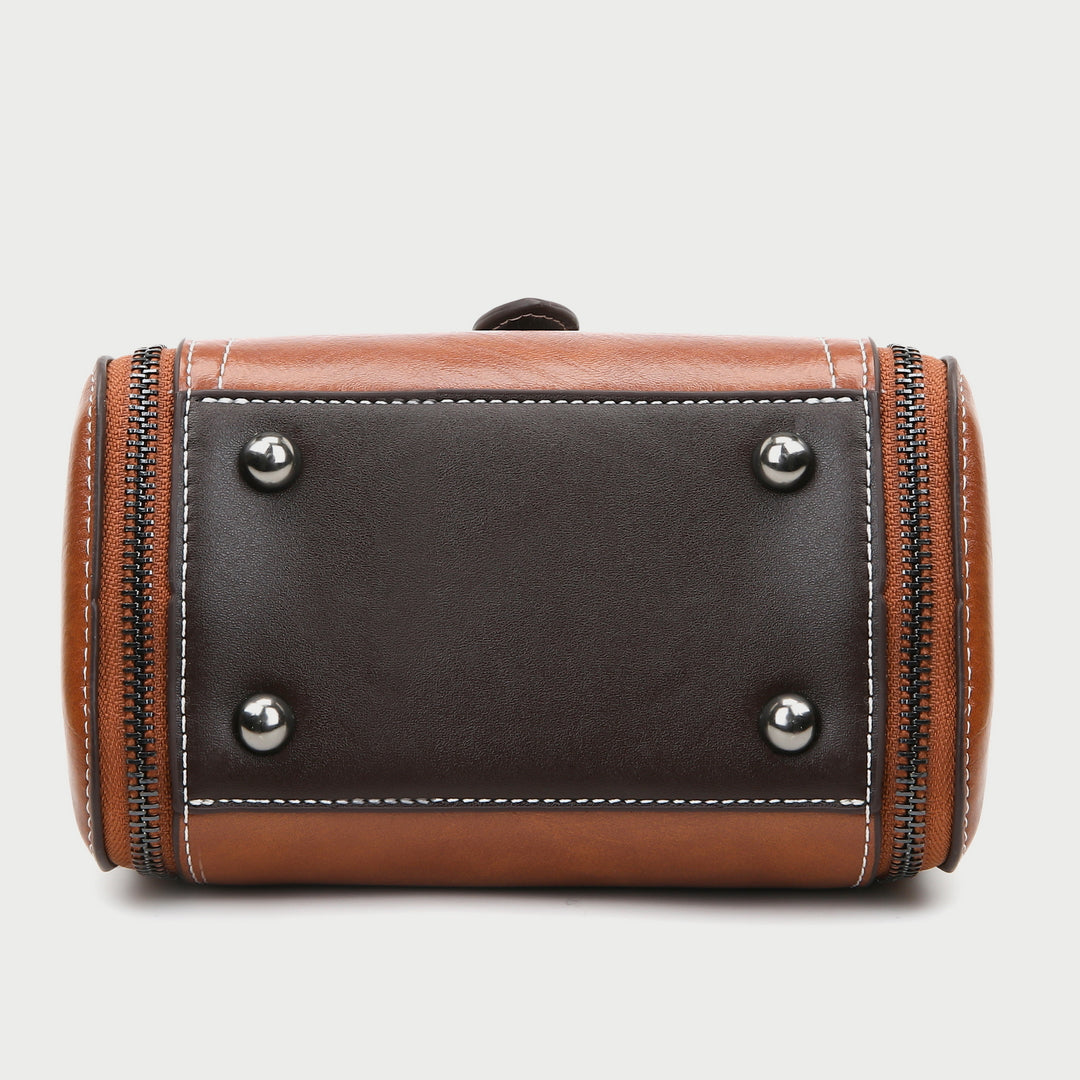 Metal turn-lock strap zip side PU leather crossbody bag