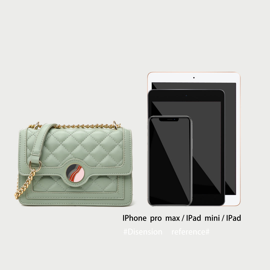 Colourblock disc embellished flap quilted PU leather crossbody bag