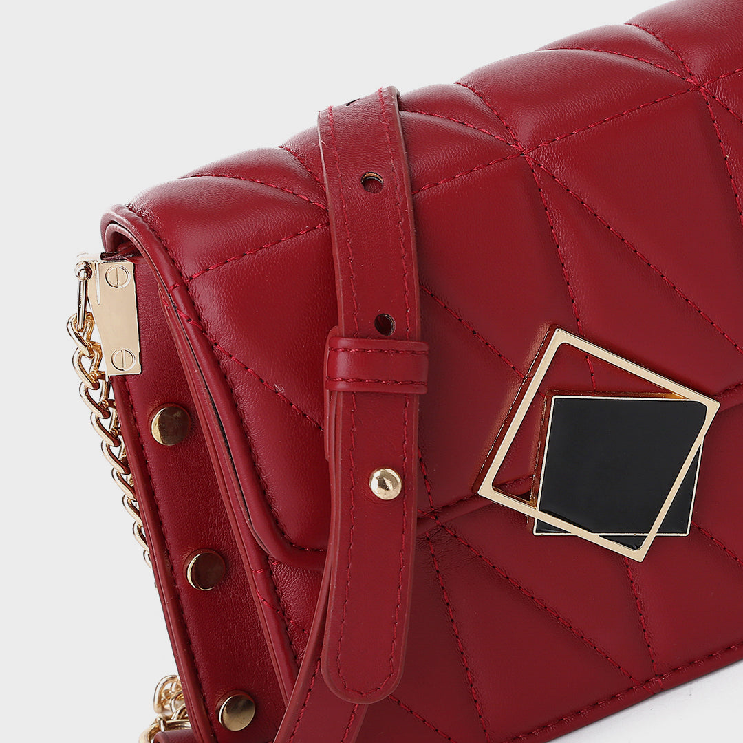 Contrast frame flap studded quilted PU leather crossbody bag