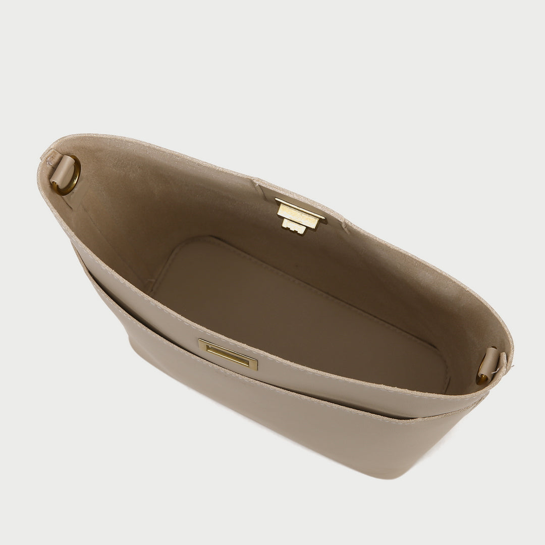 Minimalistic front pocket turn-lock PU leather bucket bag