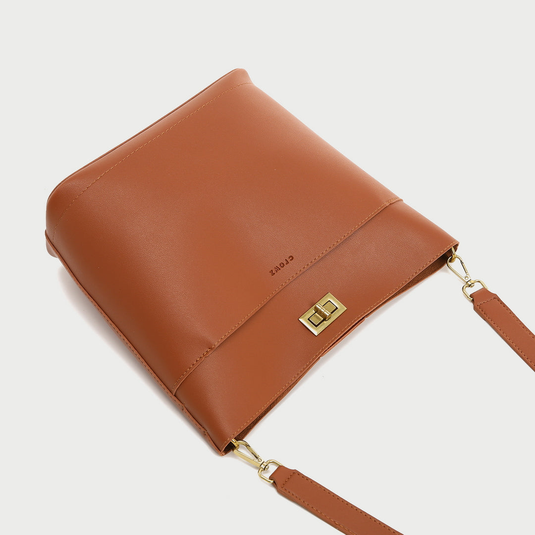 Minimalistic front pocket turn-lock PU leather bucket bag