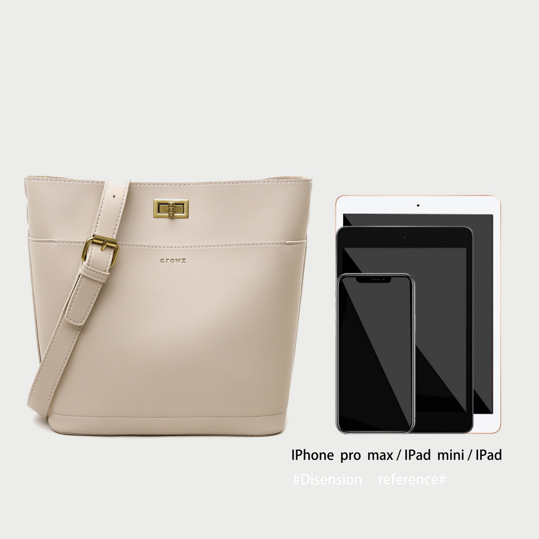 Minimalistic front pocket turn-lock PU leather bucket bag