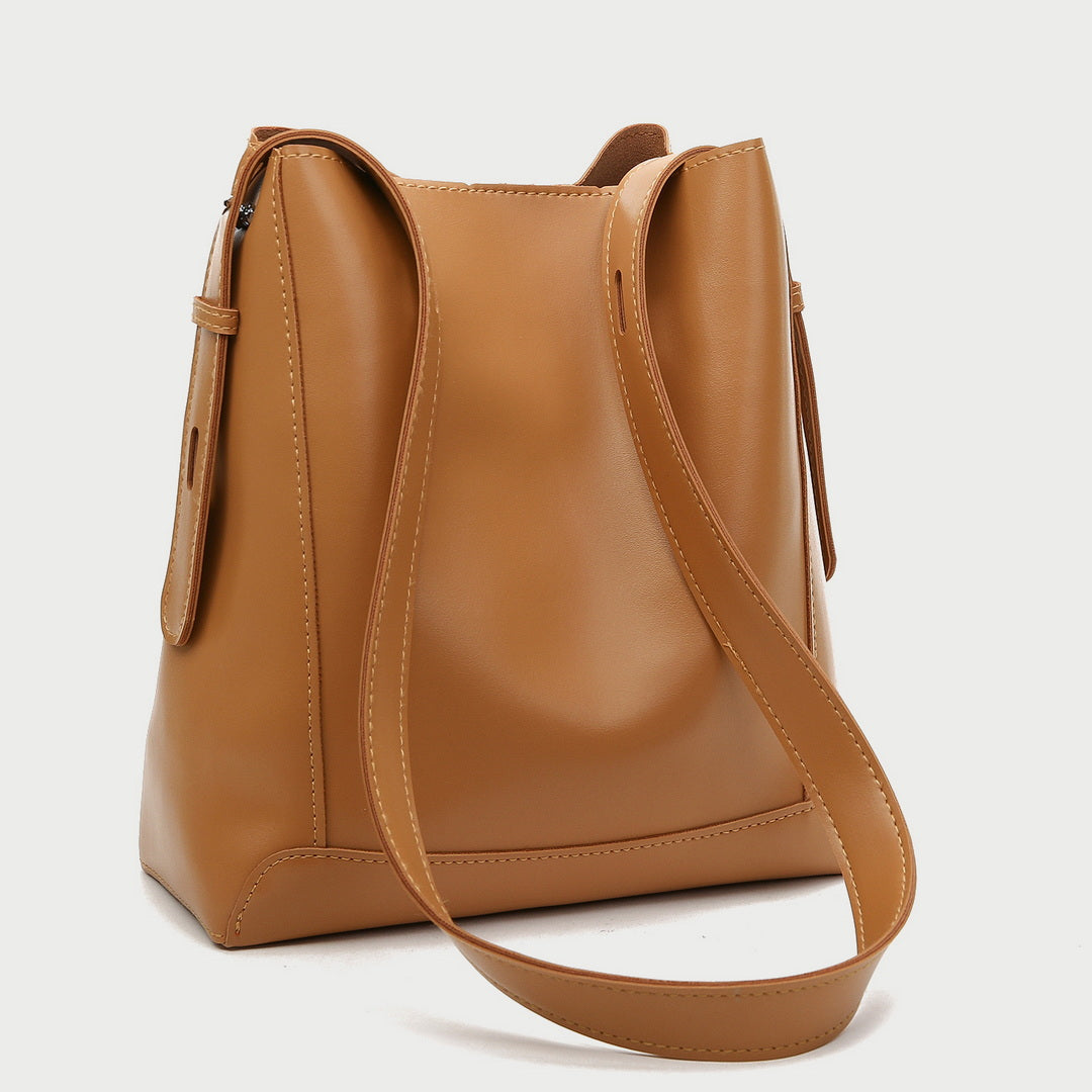 Minimalistic smooth PU leather bucket bag (2-in-1 set)
