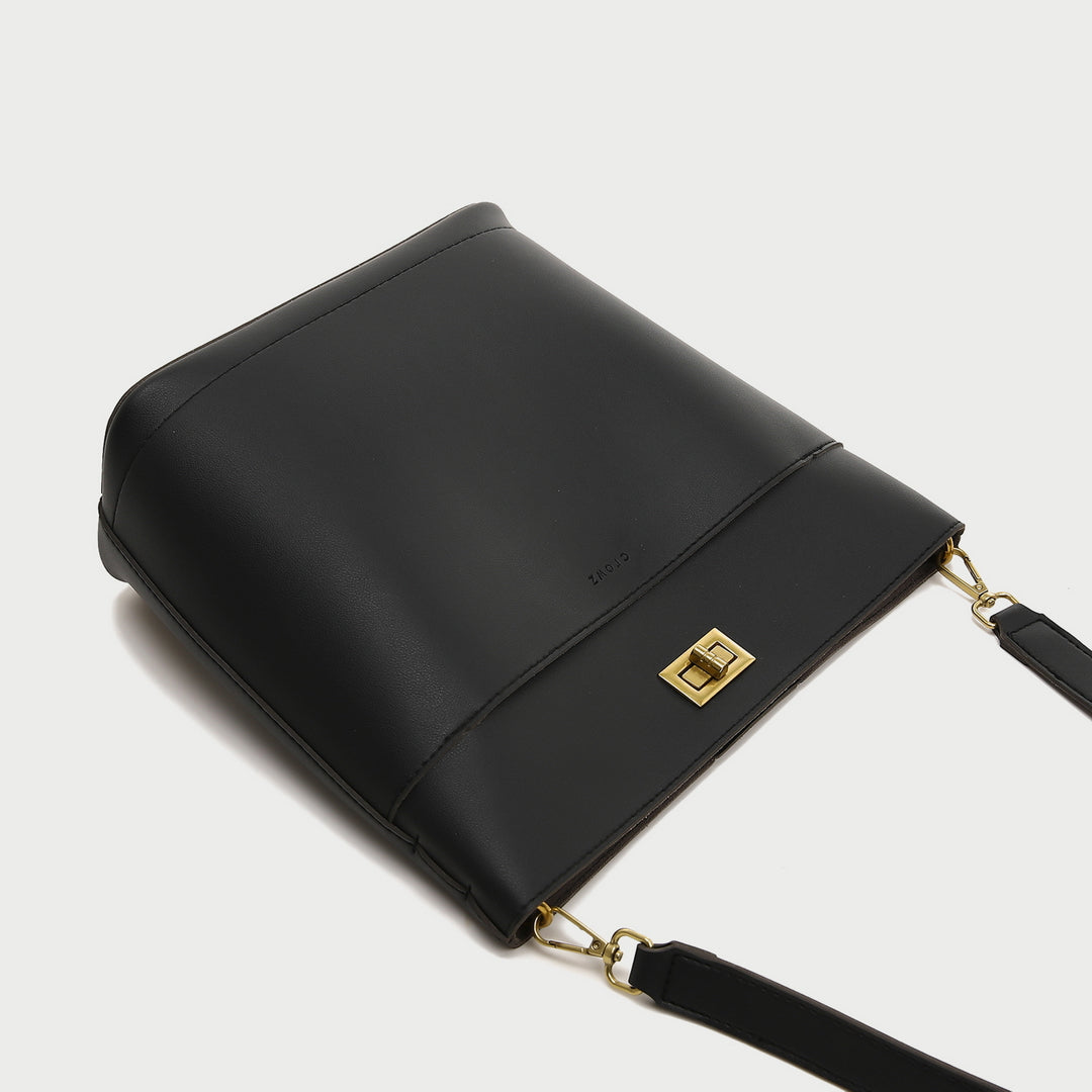 Minimalistic front pocket turn-lock PU leather bucket bag