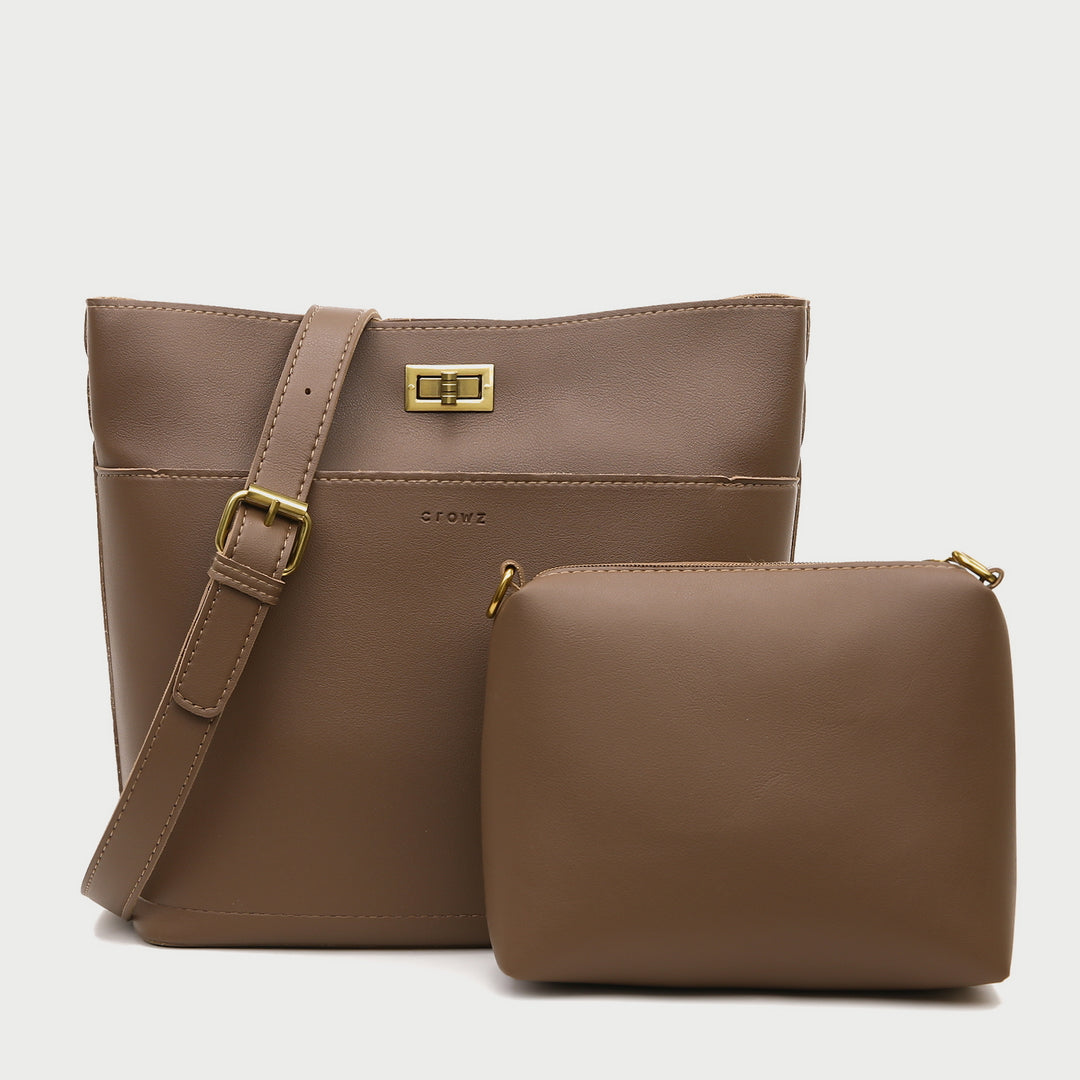 Minimalistic front pocket turn-lock PU leather bucket bag