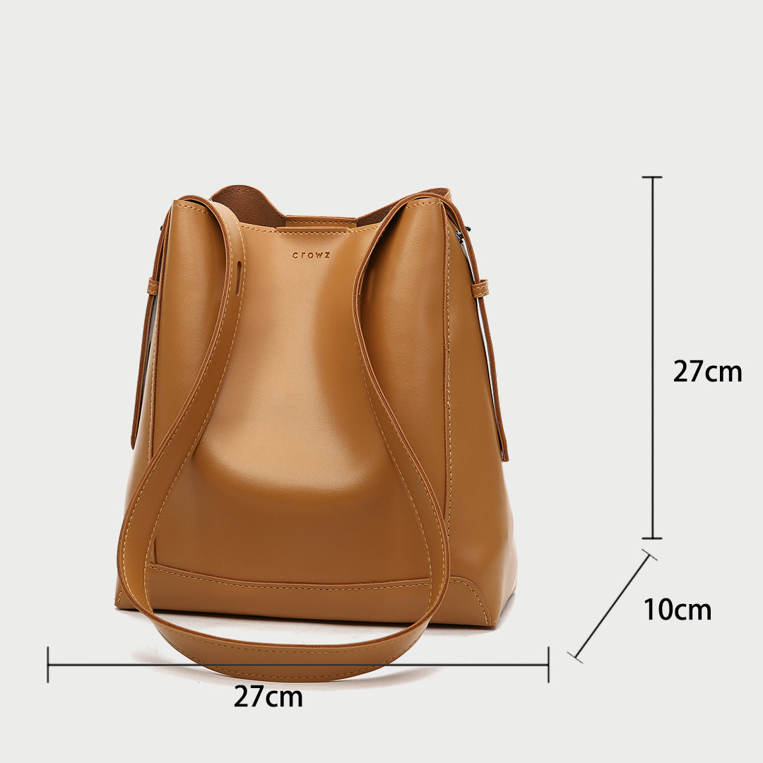 Minimalistic smooth PU leather bucket bag (2-in-1 set)