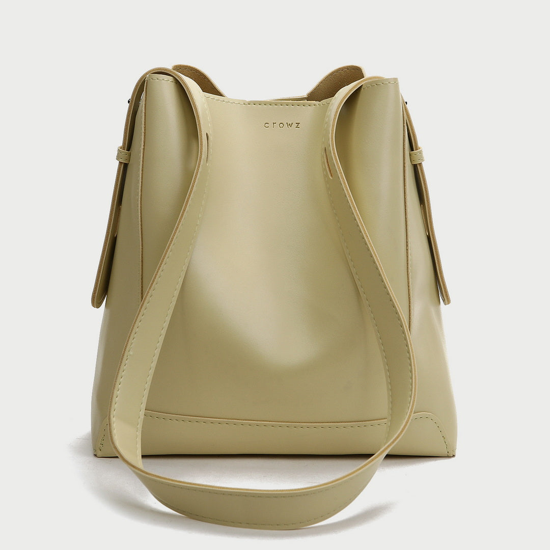 Minimalistic smooth PU leather bucket bag (2-in-1 set)