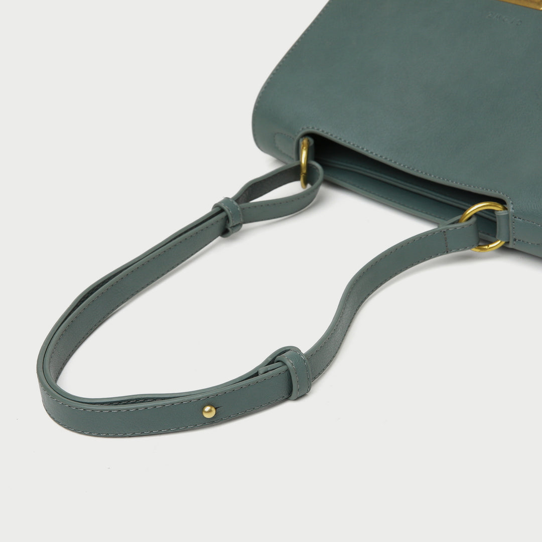 Handle-through flap dual-compartment PU leather crossbody bag