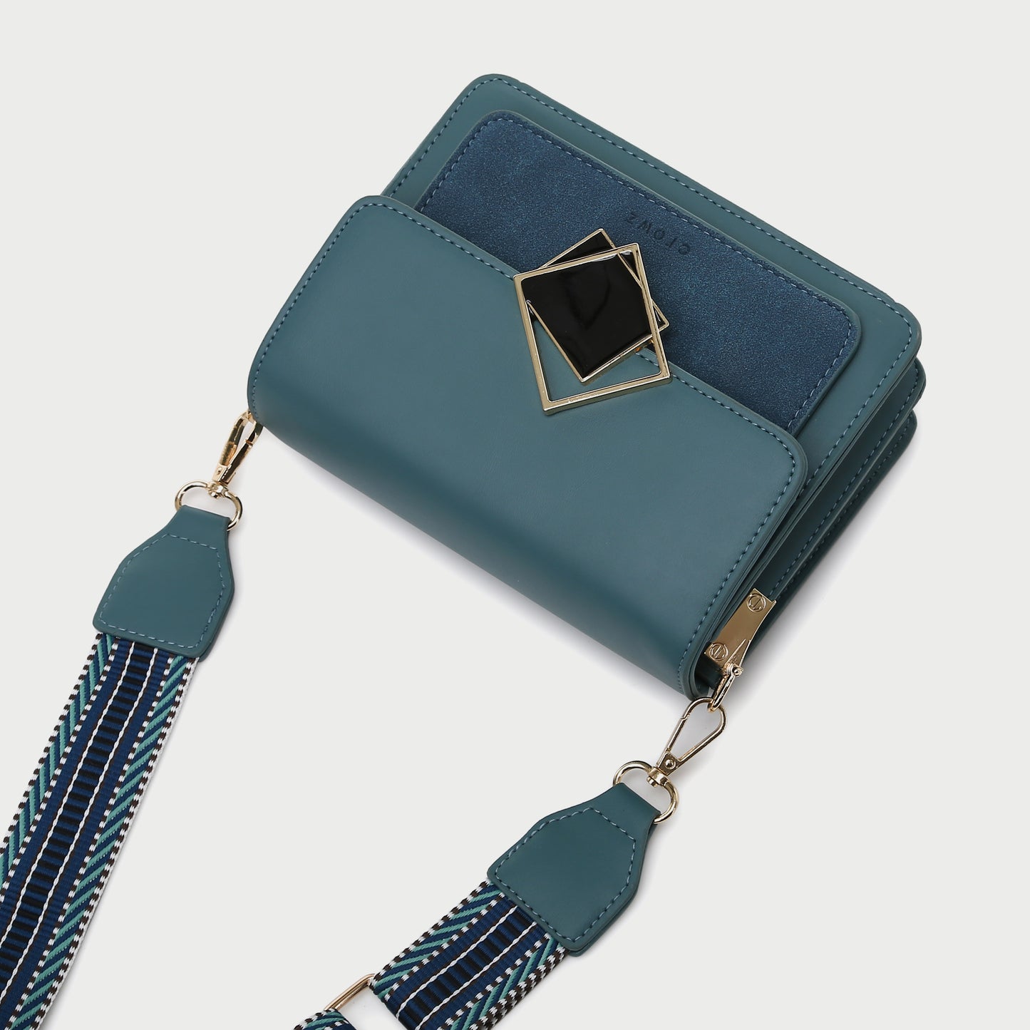 Contrast frame flap stripe strap PU leather crossbody bag