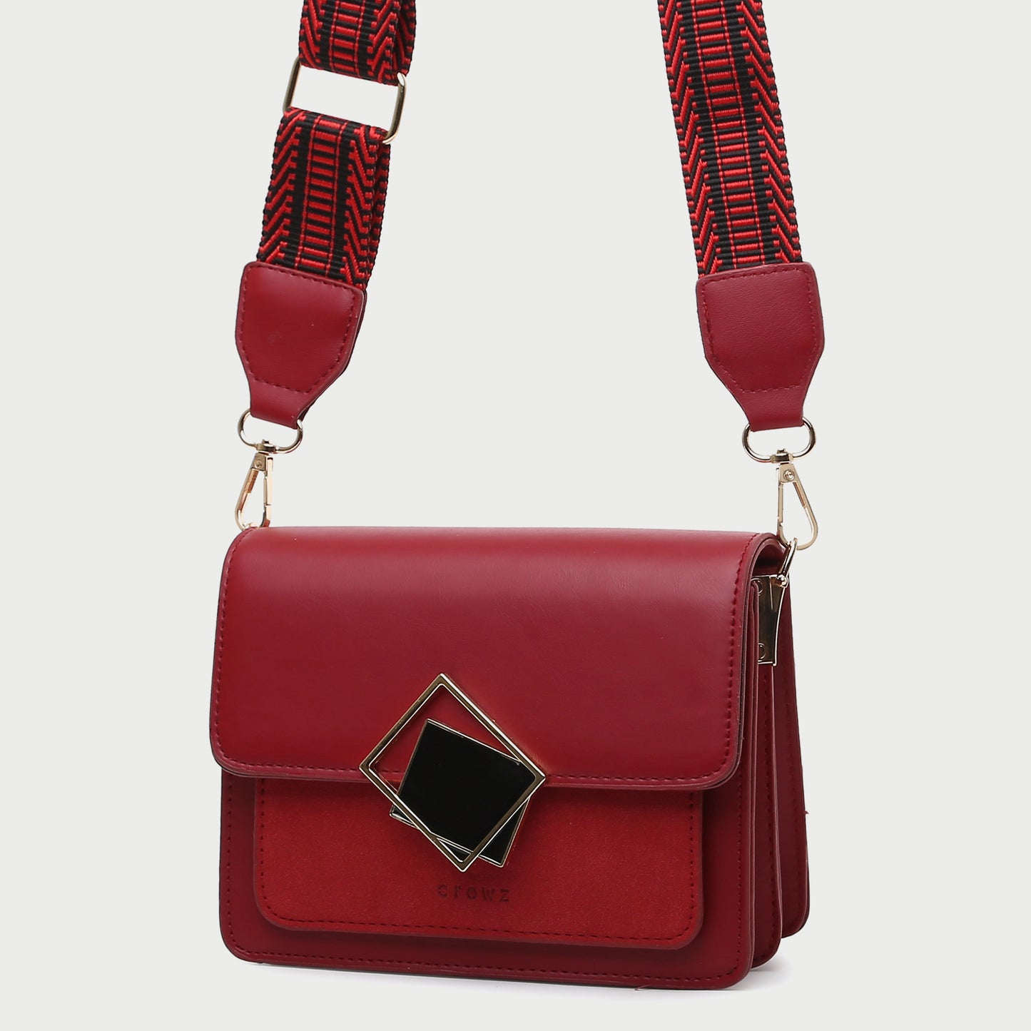 Contrast frame flap stripe strap PU leather crossbody bag